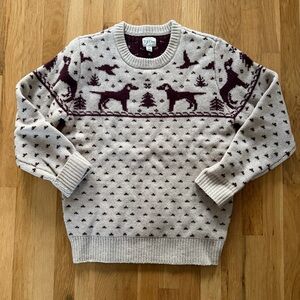 J.Crew Men's Beige and Brown dog Patterned knit Sweater
